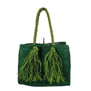 Baldiz Emerald Camilla Green Rapphia Green Tote Shoulder Bag